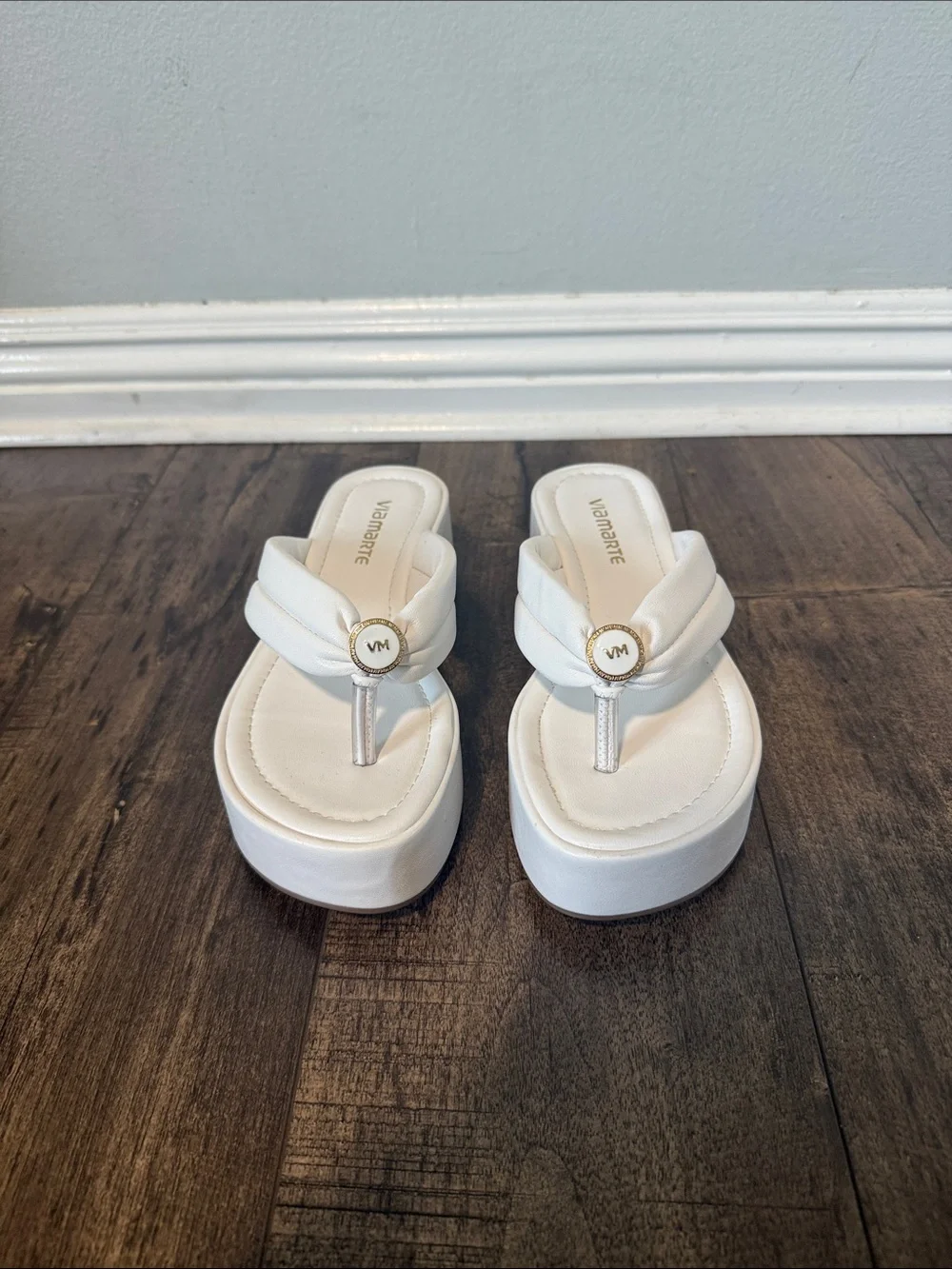 White Platform Flip Flop Wedges Sandals
